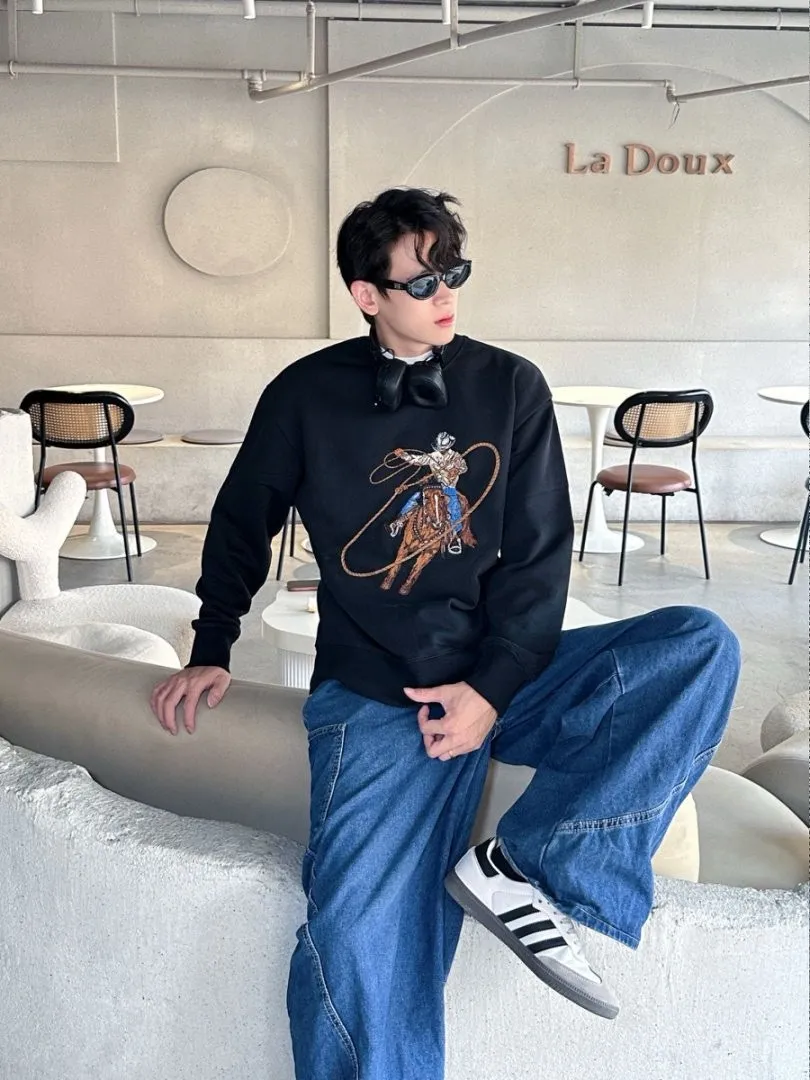 Louis Vuitton/Louis Vuitton 24Fw Western denim embroidered crew neck sweatshirt
